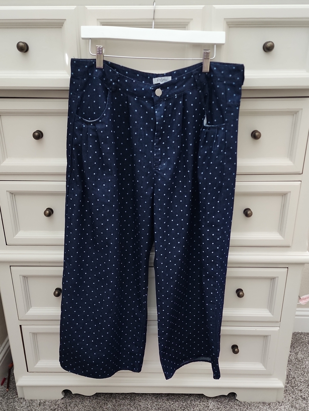 Polagram Womens Navy Polka Dot Pants XL